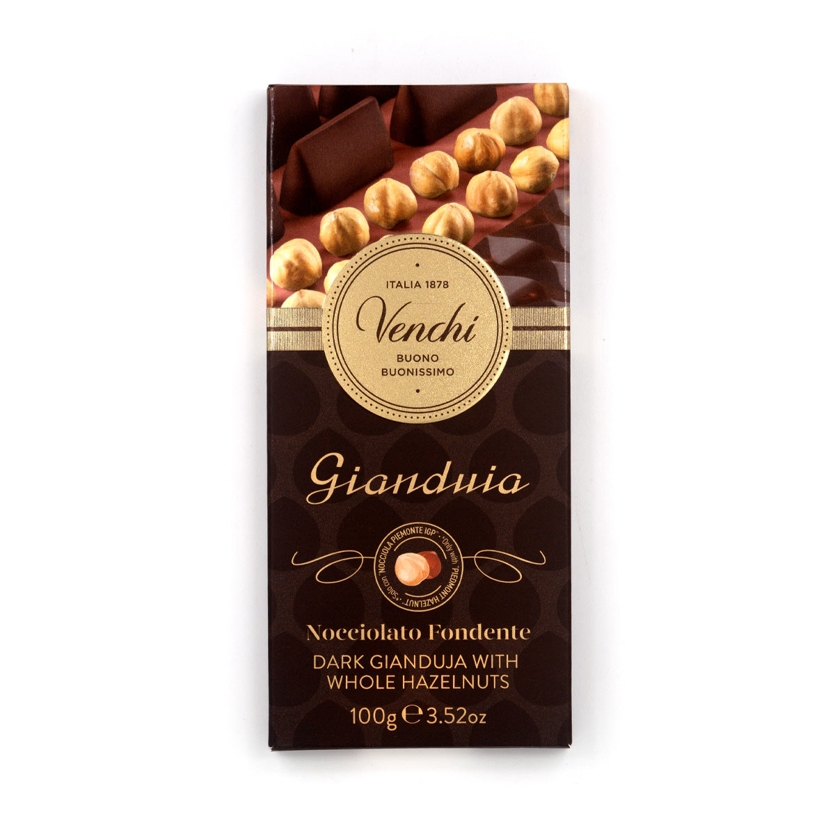 Venchi Gianduia Nocciolato Fondente Dark Gianduja and Hazelnuts Chocolate Bar - 100g