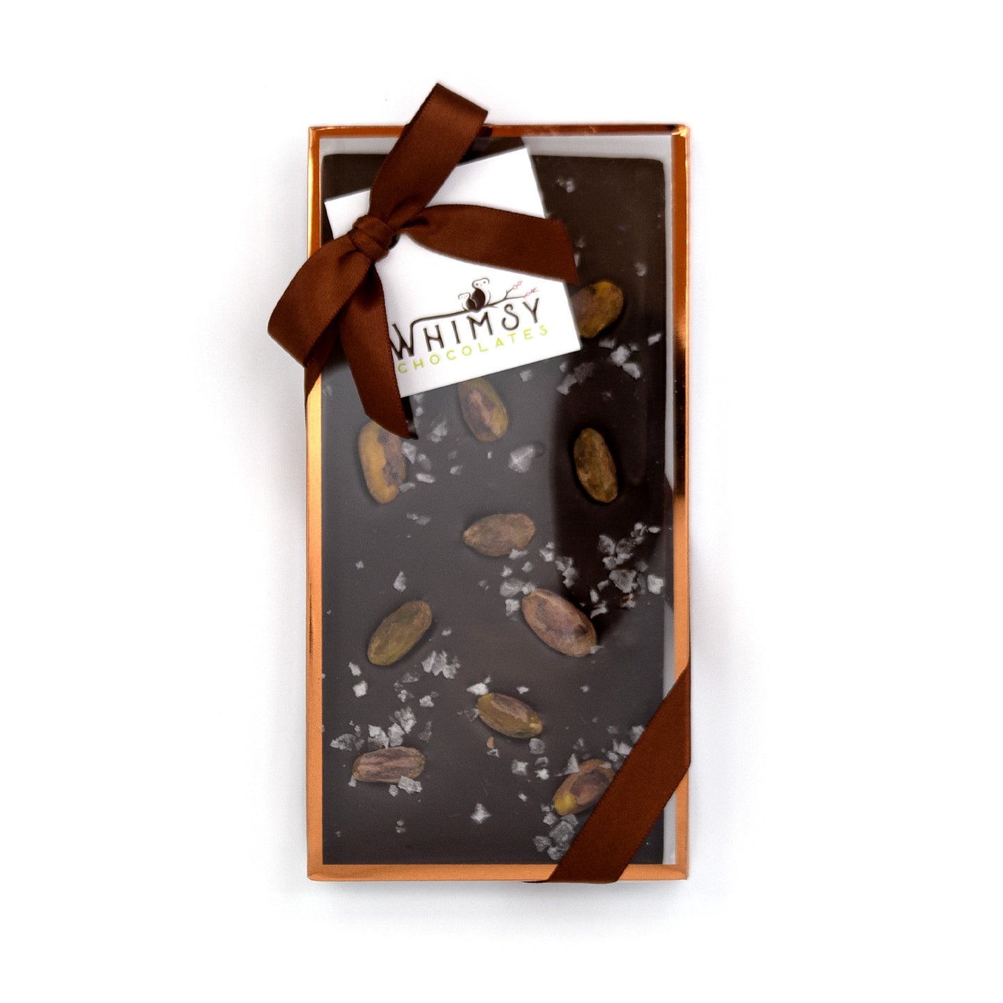 Whimsy Chocolates Dark Chocolate Pistachio & Sea Salt Bar - 85g