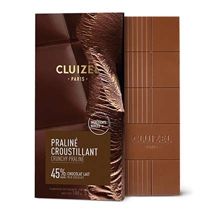 Michel Cluizel Praline Croustillant 45% Milk Chocolate Crunchy Praline Bar - 100g 12386 