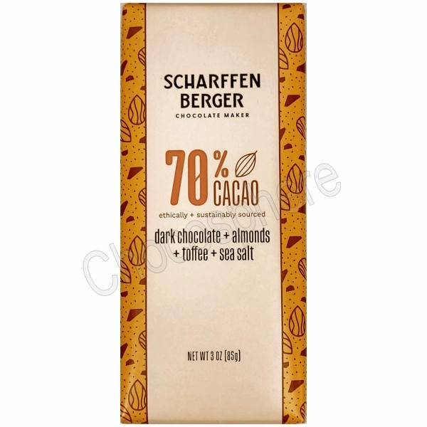 Dark Chocolate with Almonds, Toffee, & Sea Salt 70% Bar 3oz