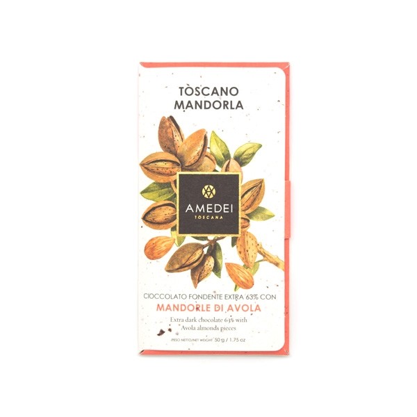 Amedei Cioccolato Fondente con Mandorle 63% Dark Chocolate & Almonds Bar - 50g 5324