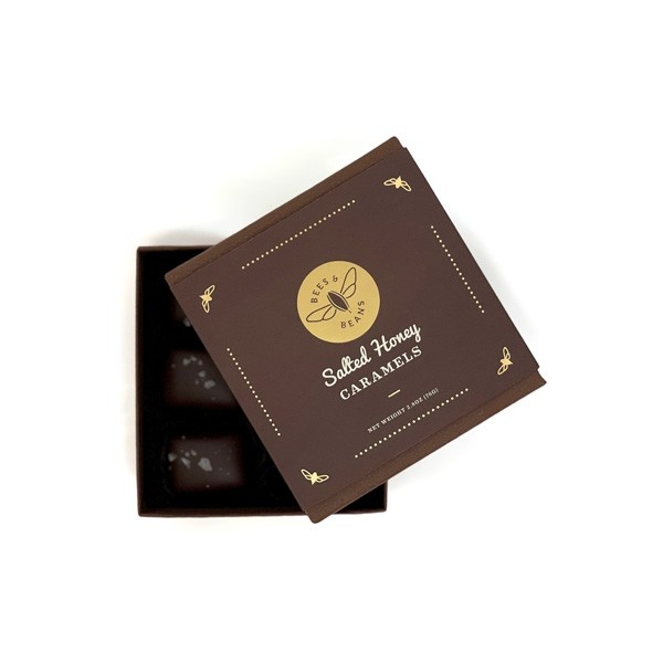Bees & Beans Salted Honey Caramels in Dark Chocolate Box - 76g
