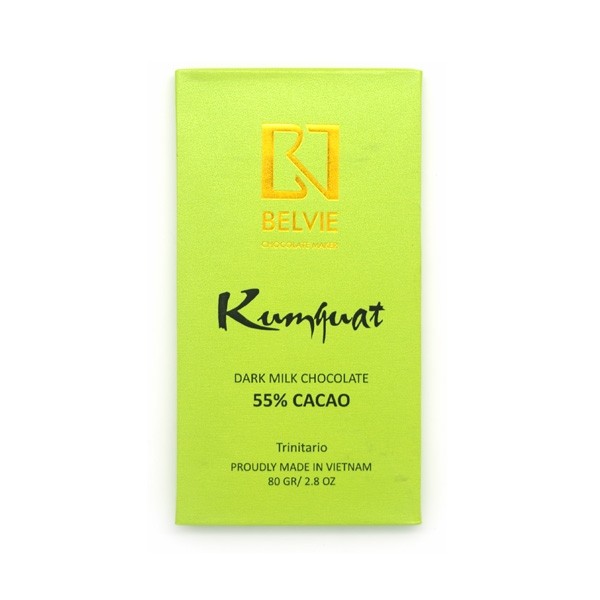 Belvie Dark Milk 55% Single Origin Milk Chocolate with Kumquat Bar - 80 grams