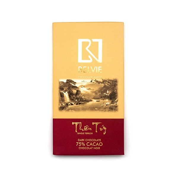 Belvie Thien Tuy 75% Single Origin Dark Chocolate Bar - 80 grams