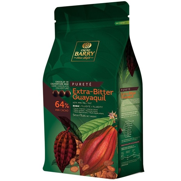 Cacao Barry Guayaquil Pistoles 64% Extra-Bitter Dark Chocolate Discs 5 kg CHD-P64EBPU-2B-U77