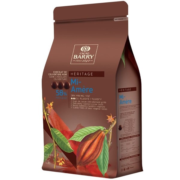 Cacao Barry Mi-Amere Pistoles 58% Dark Chocolate Discs - 5kg CHD-Q58MIAM-US-U77