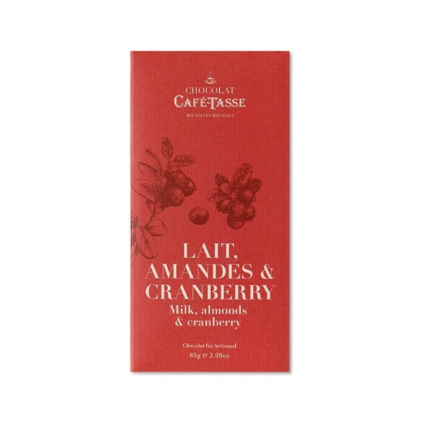 Cafe-Tasse Lait Amandes & Cranberry 38% Milk Chocolate Almond & Cranberry Bar - 85 grams 5273D