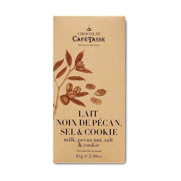 Cafe-Tasse Lait Noix de Pécan 38% Milk Chocolate with Cookie & Sea Salt Tablet - 85 g