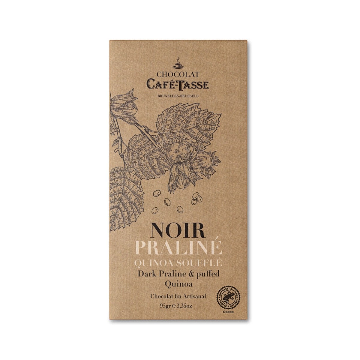 Cafe-Tasse Pistachio Noir Praline Quinoa Souffle Dark Chocolate Praline & Puffed Quinoa Bar - 95g
