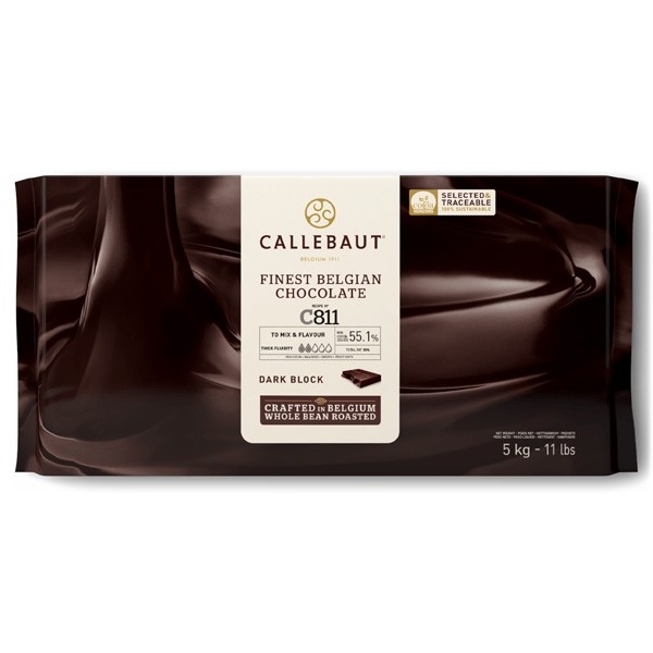 Callebaut C811NV Natural Vanilla 53% Semi-Sweet Dark Chocolate Bloc - 5kg C811NV-132