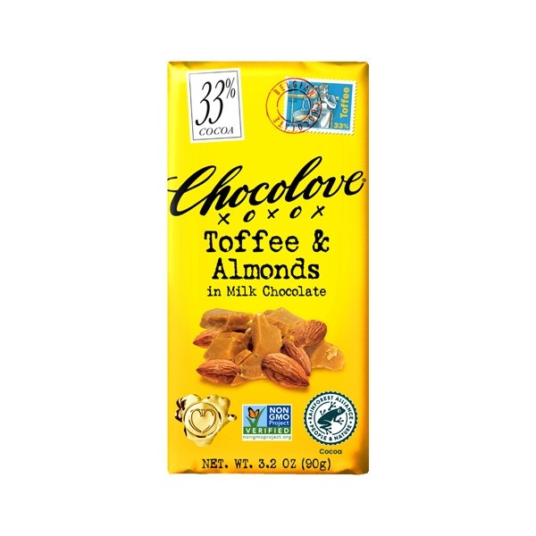 Chocolove Toffee & Almonds in 33% Milk Chocolate Bar - 90g