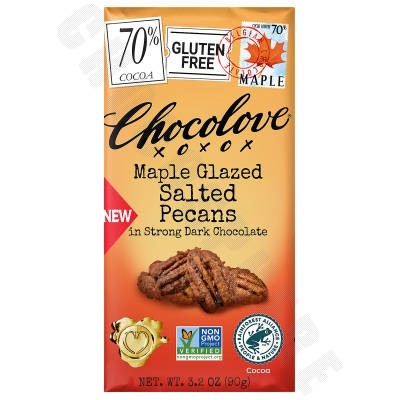 Maple Glazed Salted Pecans in Strong Dark Chocolate Bar 3.2oz