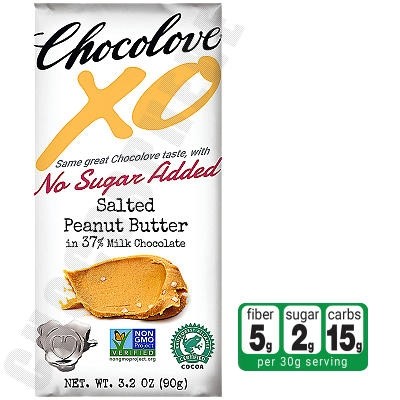 Salted Peanut Butter in Milk Chocolate No-Sugar-Added Bar 3.2oz