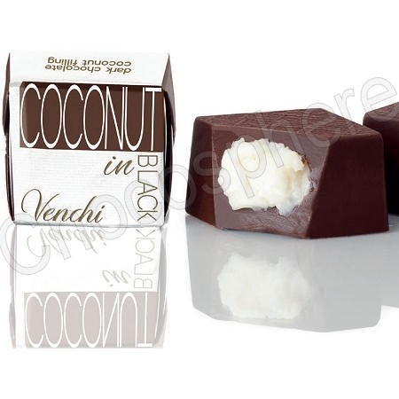 Coconut-in-Black Cubes-Dark Chocolate surrounding Coconut Cream