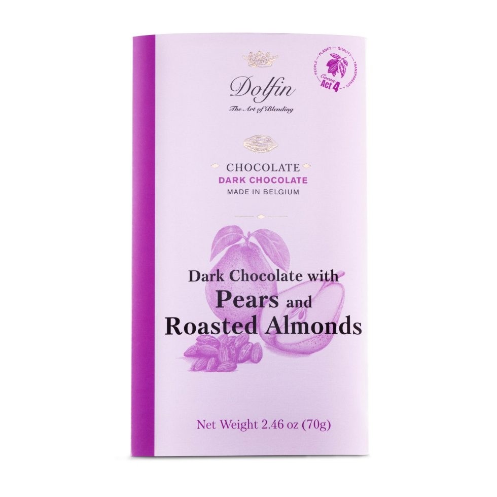 Chocolat Noir aux Poires et Amandes Grillees 70g