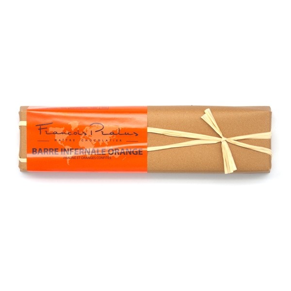 Francois Pralus Infernale Orange 75% Dark Chocolate with Orange & Praline Bar - 150 grams