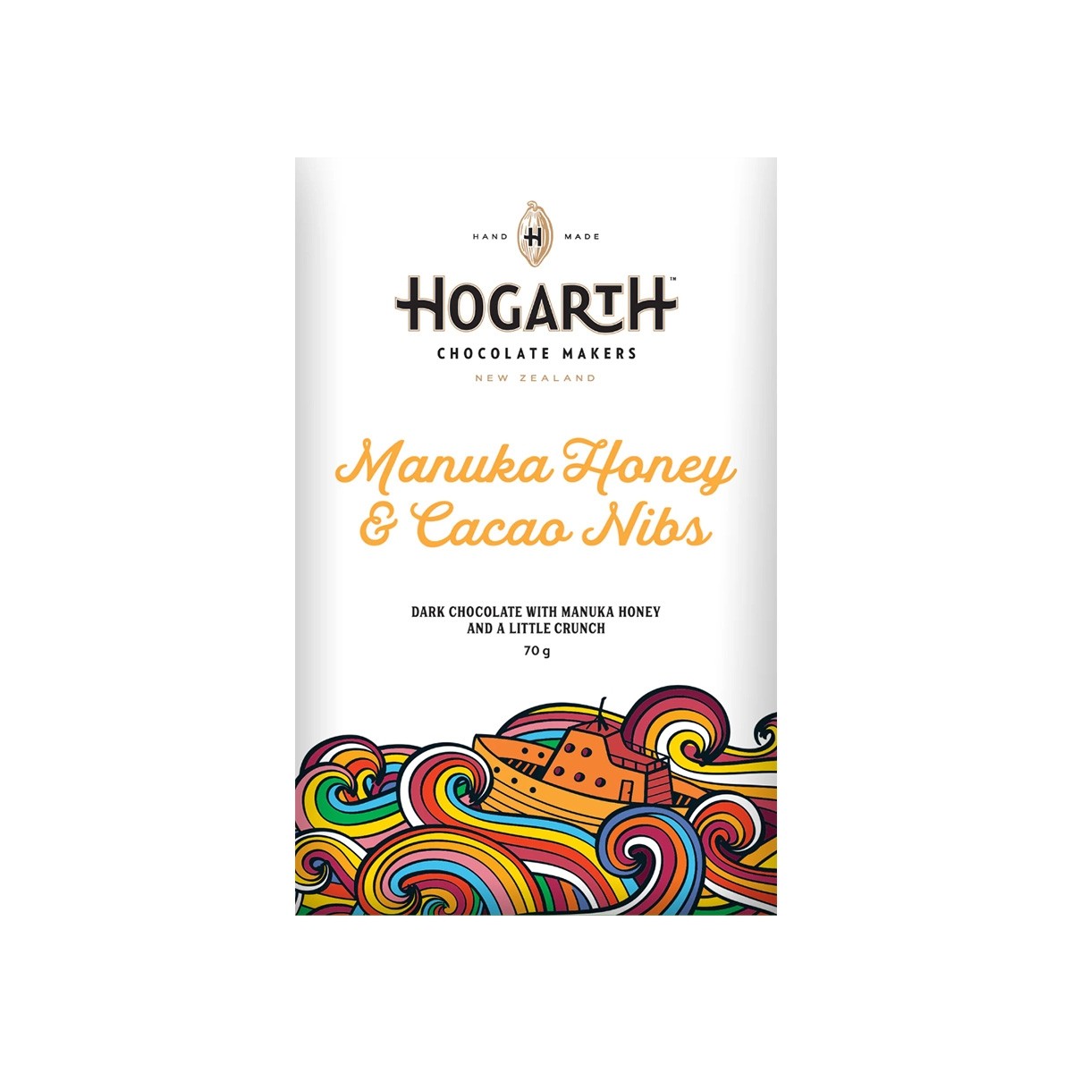 Hogarth Manuka Honey & Cacao Nibs 70% Dark Chocolate Bar - 70g
