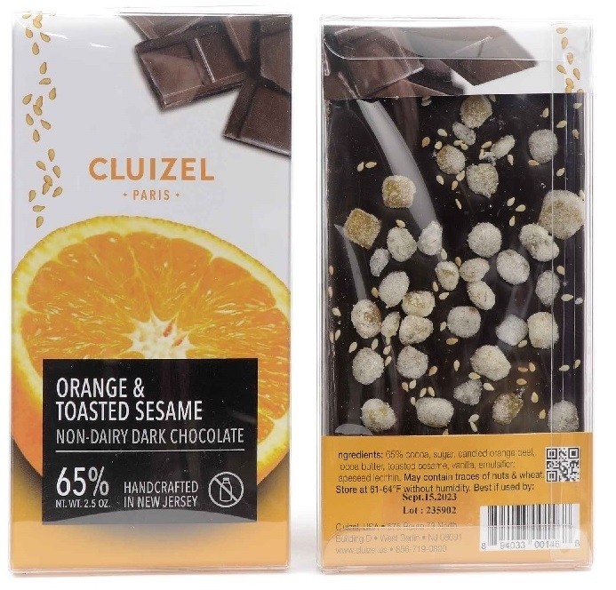 Michel Cluizel Orange & Toasted Sesame 65% Dark Chocolate Bar - 70g