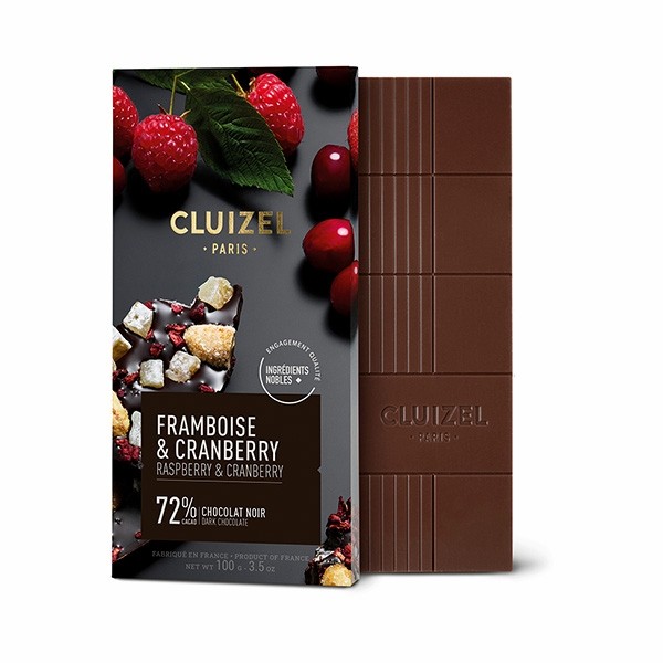 Michel Cluizel 72% Dark Chocolate with Raspberry & Cranberry Bar - 100g 12332