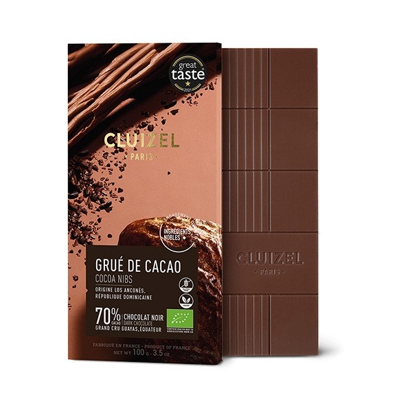 Michel Cluizel Grué de Cacao BIO 70% Dark Chocolate & Nibs Bar - 100g 12320