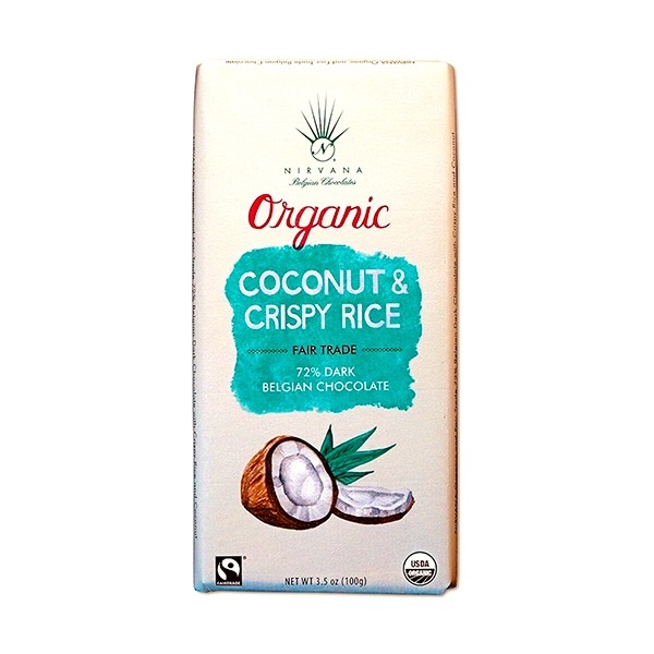 Nirvana Coconut & Crispy Rice Organic 72% Single Origin Dark Chocolate Bar - 100 g