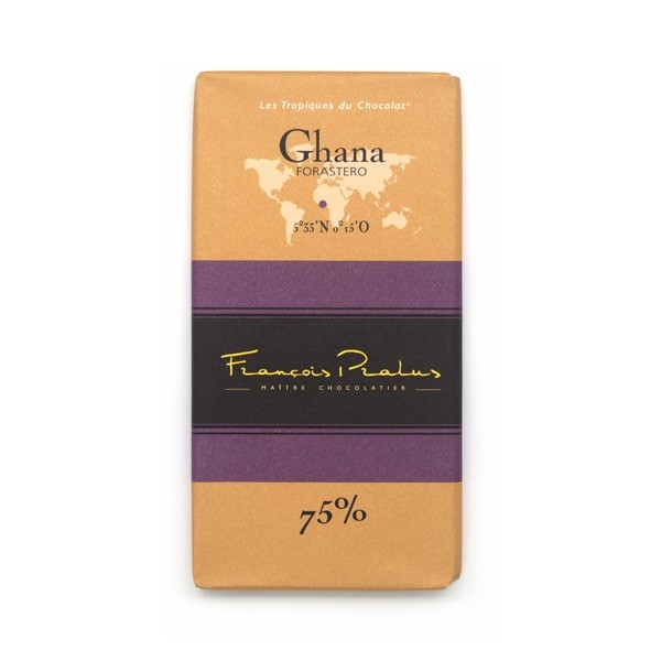 Pralus Ghana 75% Single Origin Dark Chocolate Bar - 100 grams