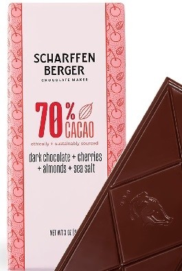 Dark Chocolate with Cherries, Almonds & Sea Salt 70% Bar 3oz