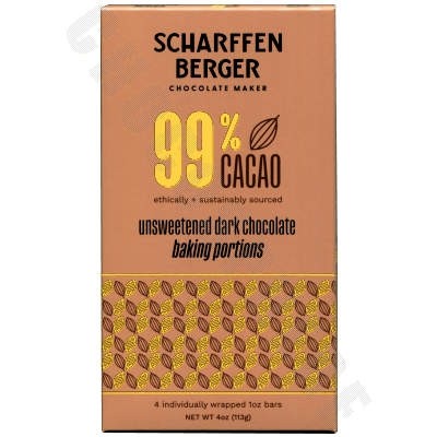 99% Unsweetened “Baking Portions” Dark Chocolate Bar - 4oz