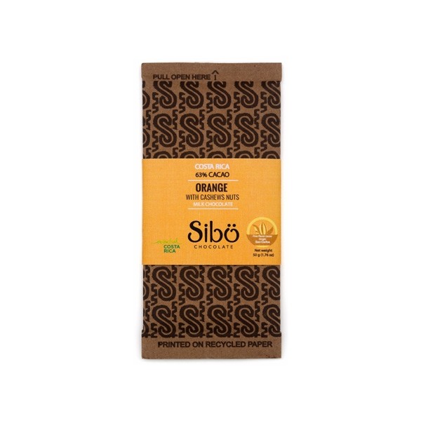 Sibo Caramelized Cashew & Orange Zest 63% Single Origin Dark Milk Chocolate Bar - 50 grams