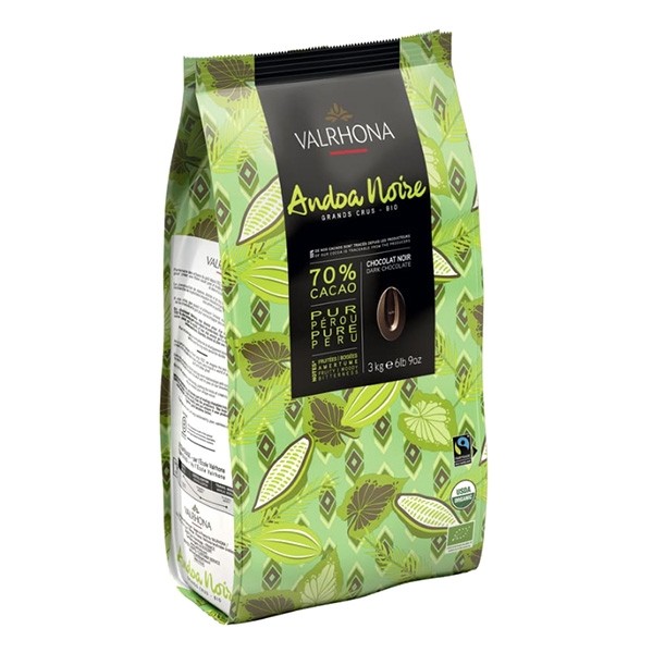 Valrhona Andoa Noire Les Feves Organic 70% Dark Chocolate Discs - 3kg 48608