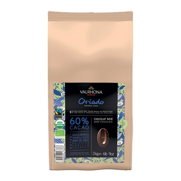 Valrhona Oriado Les Feves Organic 60% Dark Chocolate Couverture Discs - 3kg 12164