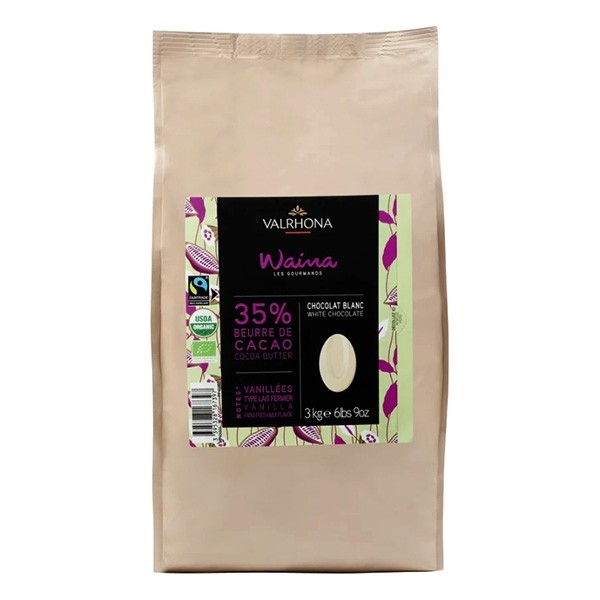 Valrhona Waina Les Feves Organic 35% White Chocolate Discs - 3kg 12165