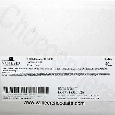 Barry-Callebaut's Van Leer Forte 49% Dark Chocolate Inclusion Box - 50 lb CHD-EZ-6031401-050