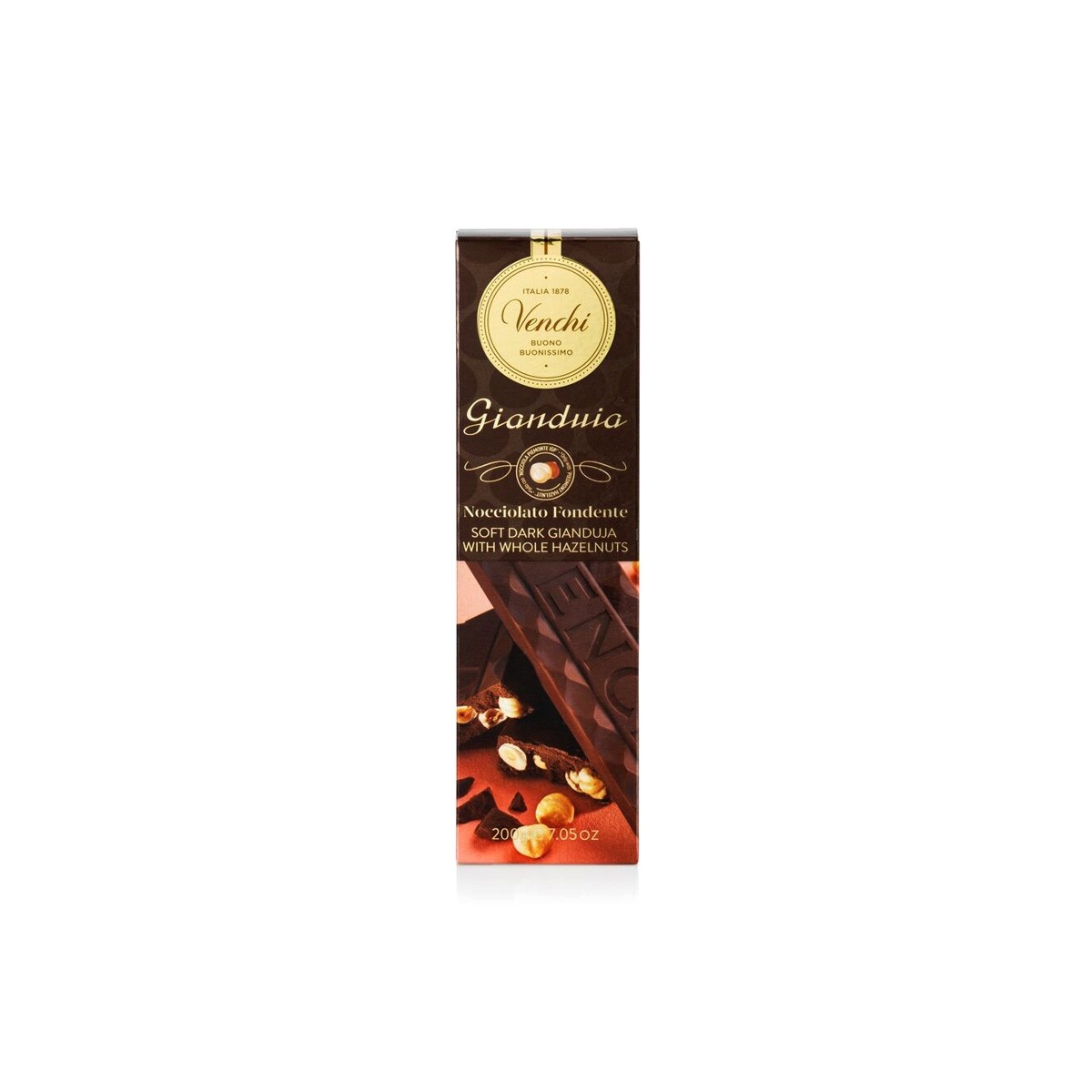 Venchi Gianduia Nocciolato Fondente 56% Dark Chocolate Gianduja & Hazelnuts Bar - 200 g 126375