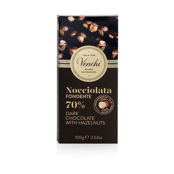 Venchi Nocciolata Fondente 70% Dark Chocolate & Hazelnut Bar - 100 g