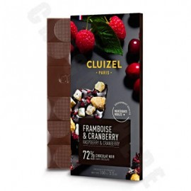 Michel Cluizel Dark Chocolate Raspberry & Cranberry Bar - 100g