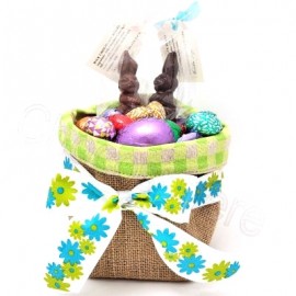 Chocosphere 48 Valrhona Eggs, Two Suzanne's Bunnies & Two Suzanne's Eggs in a Colorful Basket